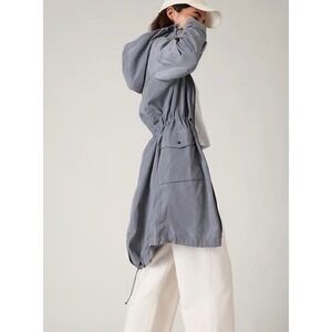 Athleta Gray Solar Rain & Wind Hooded  Parka Small‎ Petite SP Long Utility Coat